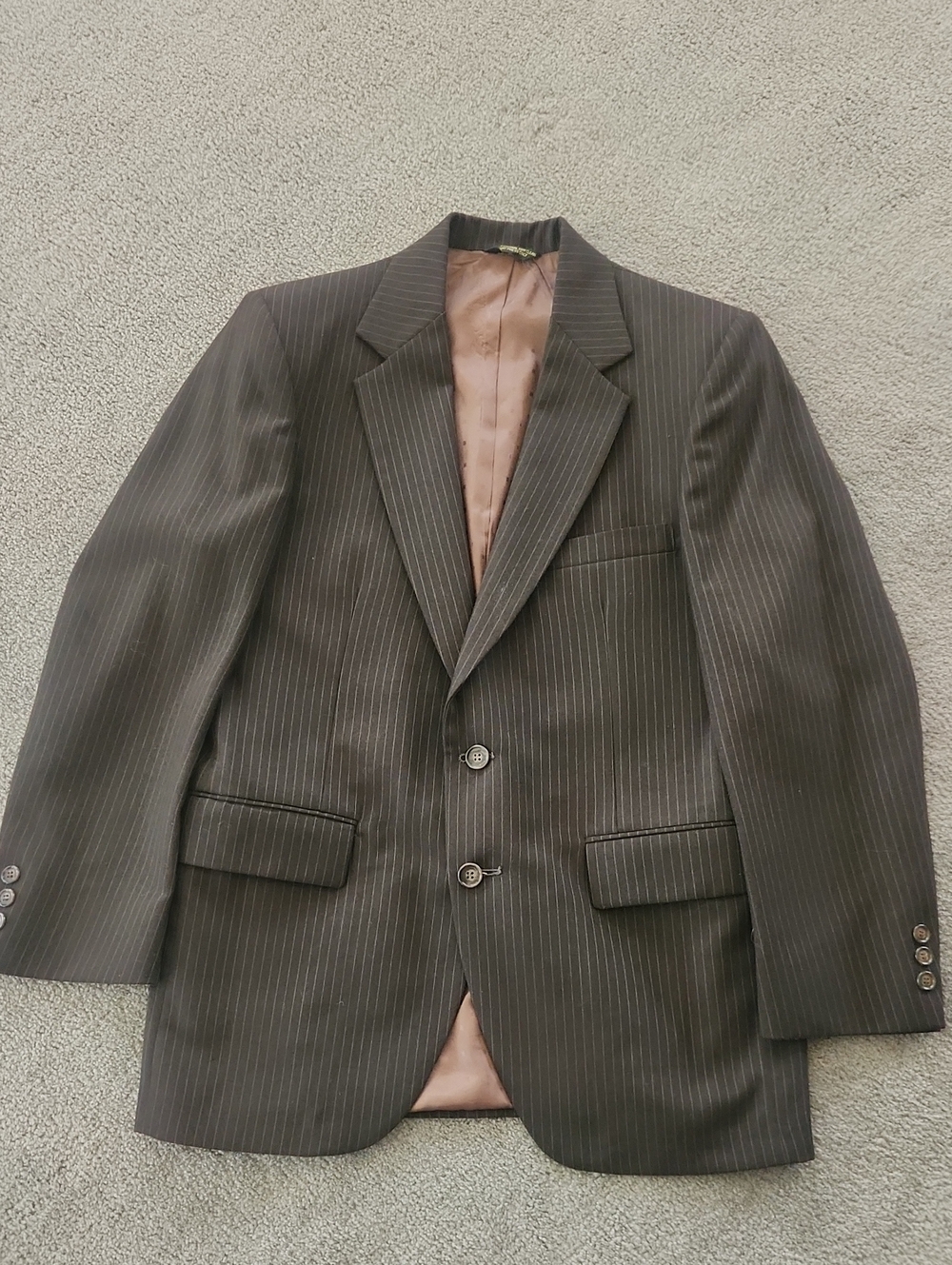 Vintage 3- Piece Men's Pinstripe Two-Button Blazer, Pants And Vest - Dark Brown